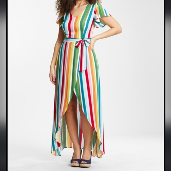 Modcloth x Collectif - 🌈 Rainbow Vertical Stripe Maxi Dress w/ Pockets - Size S - Picture 2 of 11